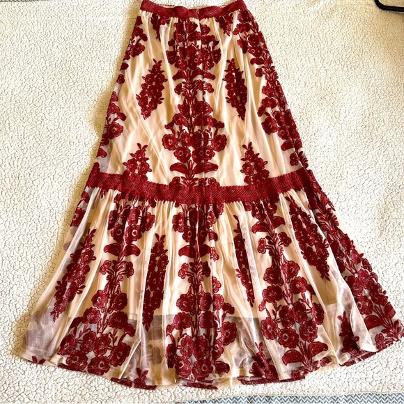 Altar’d State Burgundy Floral Embroidered Maxi Skirt – Size Medium - Picture 2 of 13